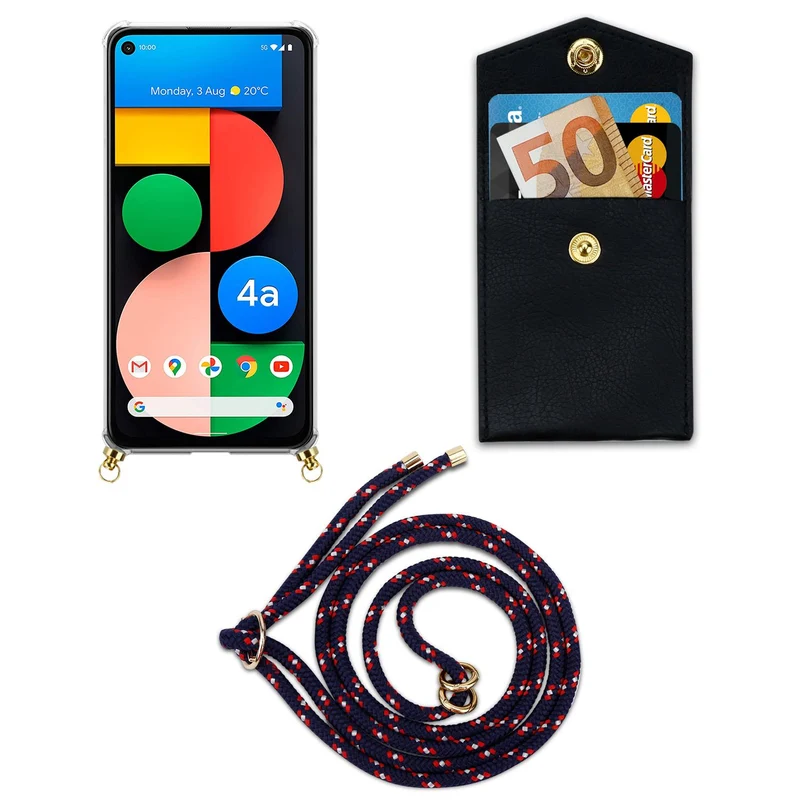 Cadorabo Handy Kette kompatibel mit Google PIXEL 5 XL Silikon Schutzhülle mit Gold Ringen, Kordel Band und abnehmbarem Etui