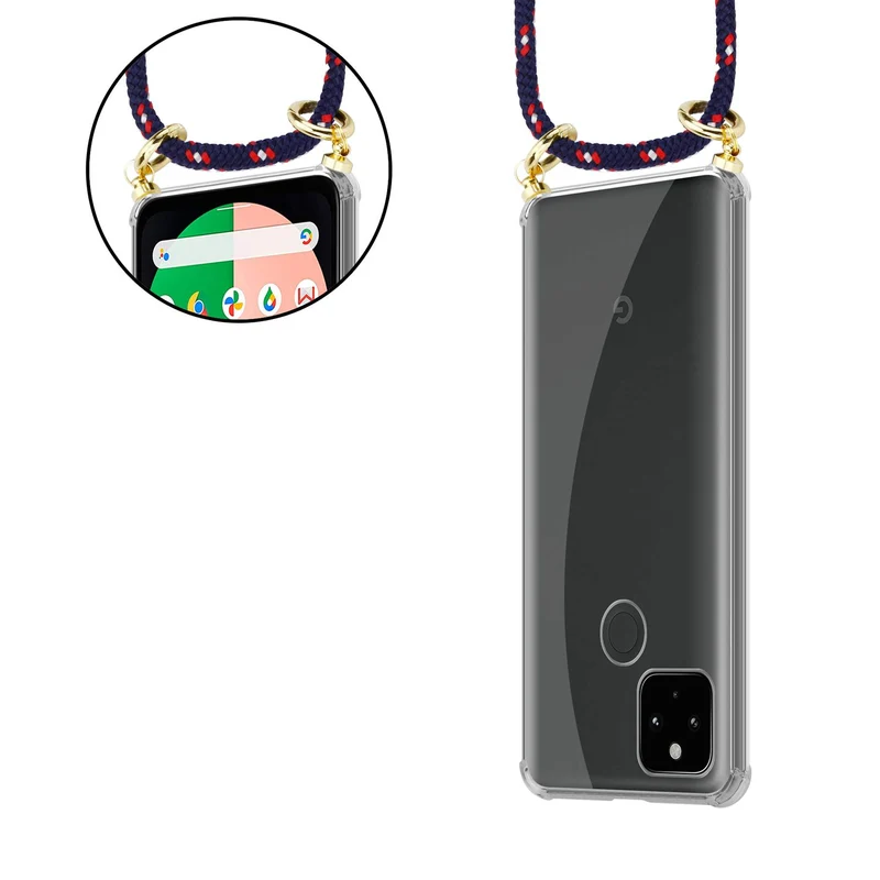 Cadorabo Handy Kette kompatibel mit Google PIXEL 5 XL Silikon Schutzhülle mit Gold Ringen, Kordel Band und abnehmbarem Etui