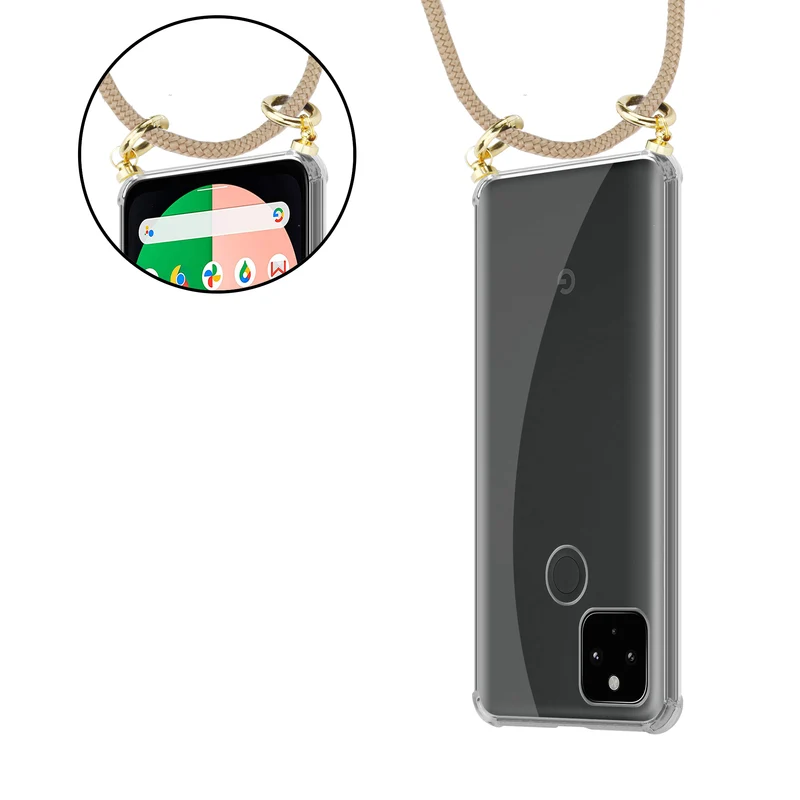 Cadorabo Handy Kette kompatibel mit Google PIXEL 5 XL Silikon Schutzhülle mit Gold Ringen, Kordel Band und abnehmbarem Etui
