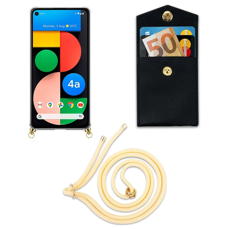 Cadorabo Handy Kette kompatibel mit Google PIXEL 5 XL Silikon Schutzhülle mit Gold Ringen, Kordel Band und abnehmbarem Etui