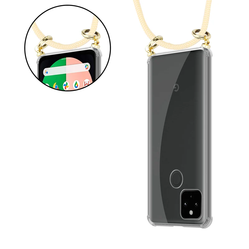 Cadorabo Handy Kette kompatibel mit Google PIXEL 5 XL Silikon Schutzhülle mit Gold Ringen, Kordel Band und abnehmbarem Etui
