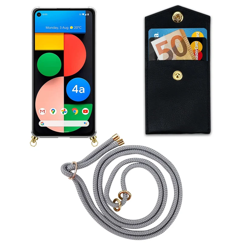Cadorabo Handy Kette kompatibel mit Google PIXEL 5 XL Silikon Schutzhülle mit Gold Ringen, Kordel Band und abnehmbarem Etui