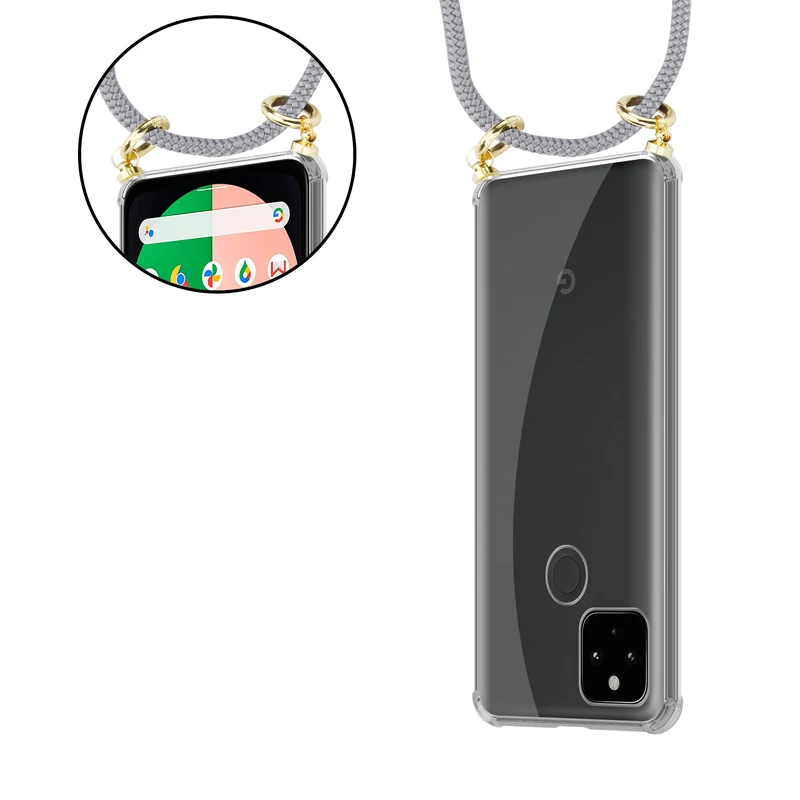 Cadorabo Handy Kette kompatibel mit Google PIXEL 5 XL Silikon Schutzhülle mit Gold Ringen, Kordel Band und abnehmbarem Etui