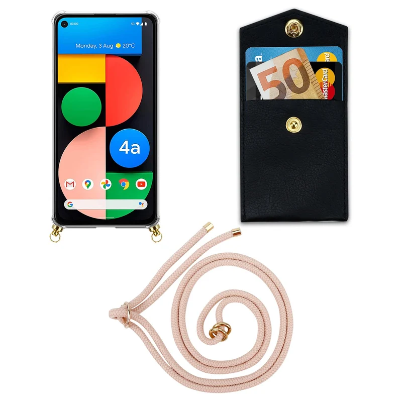 Cadorabo Handy Kette kompatibel mit Google PIXEL 5 XL Silikon Schutzhülle mit Gold Ringen, Kordel Band und abnehmbarem Etui