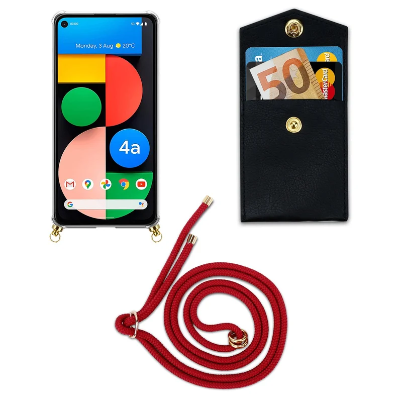 Cadorabo Handy Kette kompatibel mit Google PIXEL 5 XL Silikon Schutzhülle mit Gold Ringen, Kordel Band und abnehmbarem Etui
