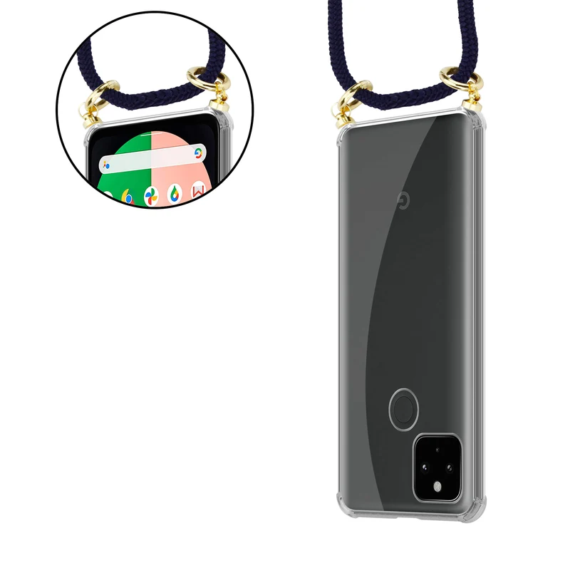 Cadorabo Handy Kette kompatibel mit Google PIXEL 5 XL Silikon Schutzhülle mit Gold Ringen, Kordel Band und abnehmbarem Etui