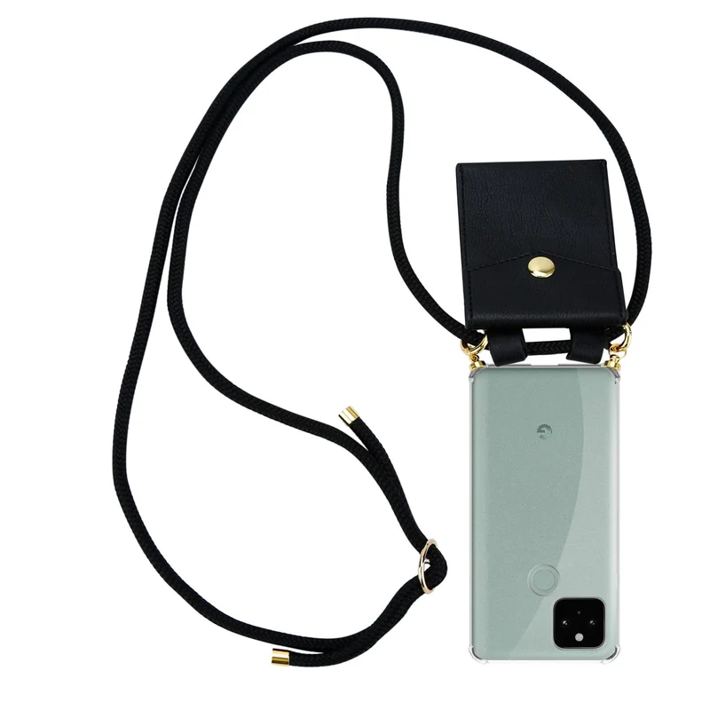 Cadorabo Handy Kette kompatibel mit Google PIXEL 5 Silikon Schutzhülle mit Gold Ringen, Kordel Band und abnehmbarem Etui