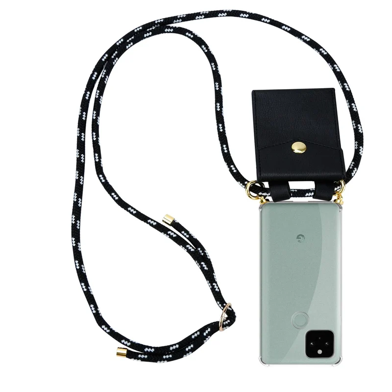 Cadorabo Handy Kette kompatibel mit Google PIXEL 5 Silikon Schutzhülle mit Gold Ringen, Kordel Band und abnehmbarem Etui