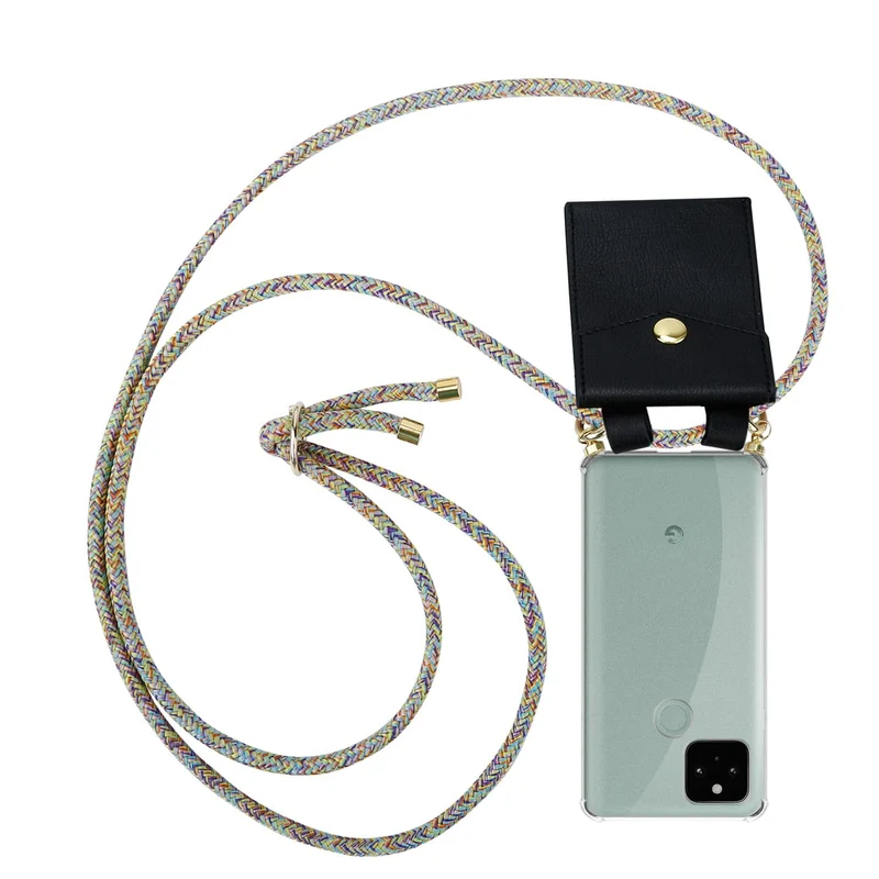 Cadorabo Handy Kette kompatibel mit Google PIXEL 5 Silikon Schutzhülle mit Gold Ringen, Kordel Band und abnehmbarem Etui