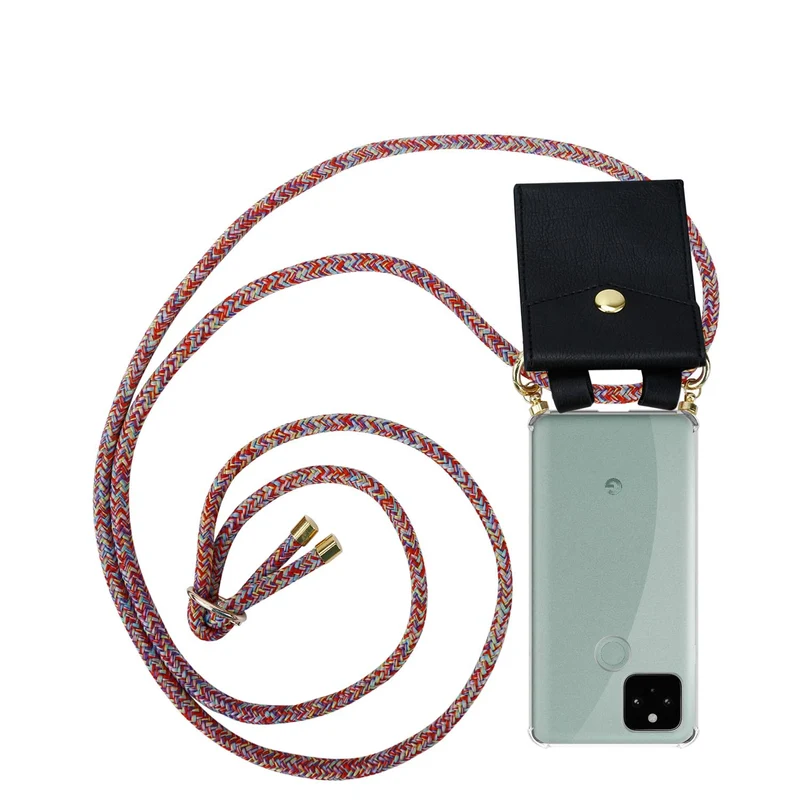 Cadorabo Handy Kette kompatibel mit Google PIXEL 5 Silikon Schutzhülle mit Gold Ringen, Kordel Band und abnehmbarem Etui