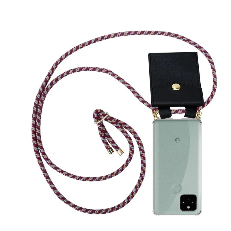 Cadorabo Handy Kette kompatibel mit Google PIXEL 5 Silikon Schutzhülle mit Gold Ringen, Kordel Band und abnehmbarem Etui
