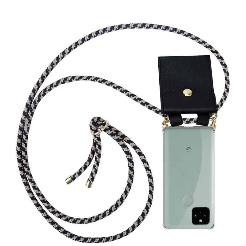 Cadorabo Handy Kette kompatibel mit Google PIXEL 5 Silikon Schutzhülle mit Gold Ringen, Kordel Band und abnehmbarem Etui