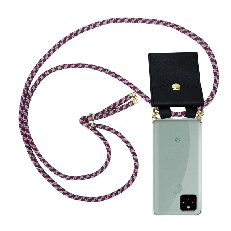 Cadorabo Handy Kette kompatibel mit Google PIXEL 5 Silikon Schutzhülle mit Gold Ringen, Kordel Band und abnehmbarem Etui