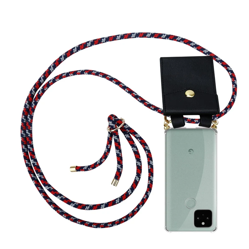 Cadorabo Handy Kette kompatibel mit Google PIXEL 5 Silikon Schutzhülle mit Gold Ringen, Kordel Band und abnehmbarem Etui
