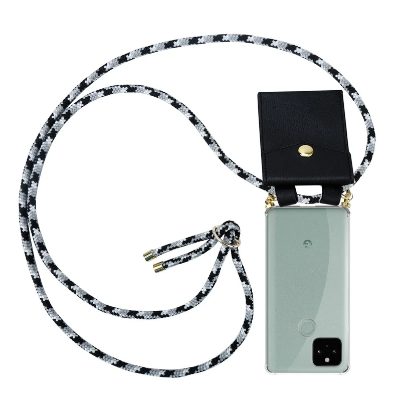 Cadorabo Handy Kette kompatibel mit Google PIXEL 5 Silikon Schutzhülle mit Gold Ringen, Kordel Band und abnehmbarem Etui