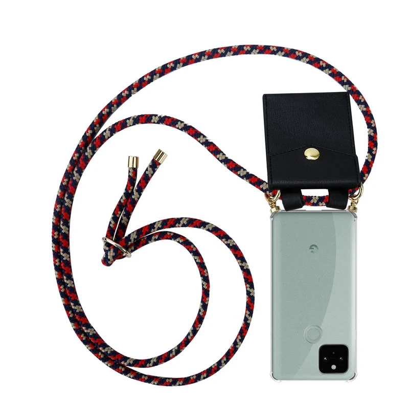 Cadorabo Handy Kette kompatibel mit Google PIXEL 5 Silikon Schutzhülle mit Gold Ringen, Kordel Band und abnehmbarem Etui