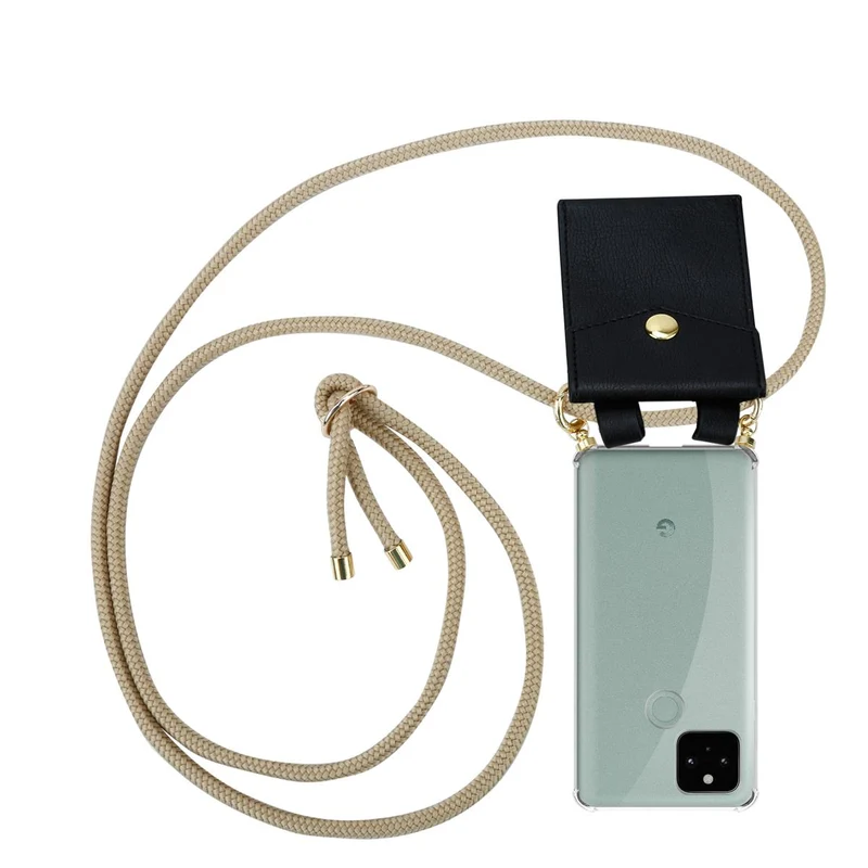 Cadorabo Handy Kette kompatibel mit Google PIXEL 5 Silikon Schutzhülle mit Gold Ringen, Kordel Band und abnehmbarem Etui