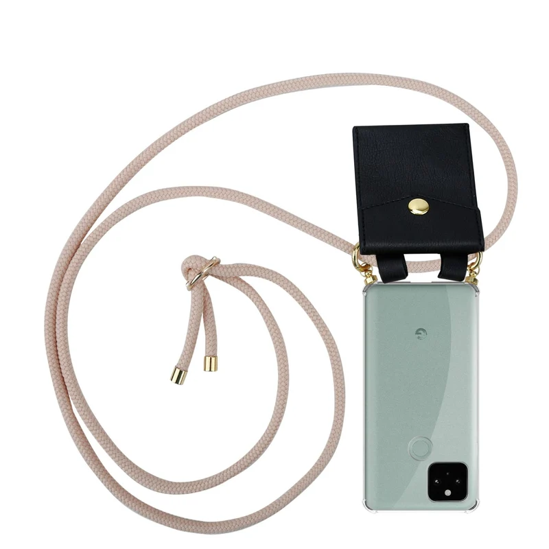 Cadorabo Handy Kette kompatibel mit Google PIXEL 5 Silikon Schutzhülle mit Gold Ringen, Kordel Band und abnehmbarem Etui