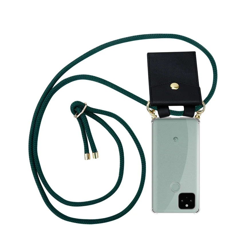 Cadorabo Handy Kette kompatibel mit Google PIXEL 5 Silikon Schutzhülle mit Gold Ringen, Kordel Band und abnehmbarem Etui