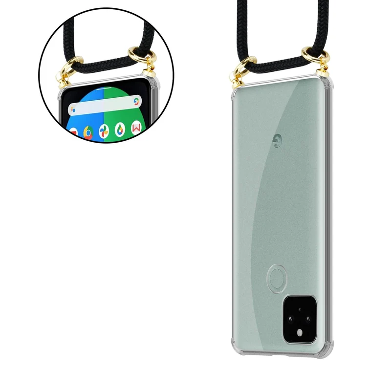 Cadorabo Handy Kette kompatibel mit Google PIXEL 5 Silikon Schutzhülle mit Gold Ringen, Kordel Band und abnehmbarem Etui