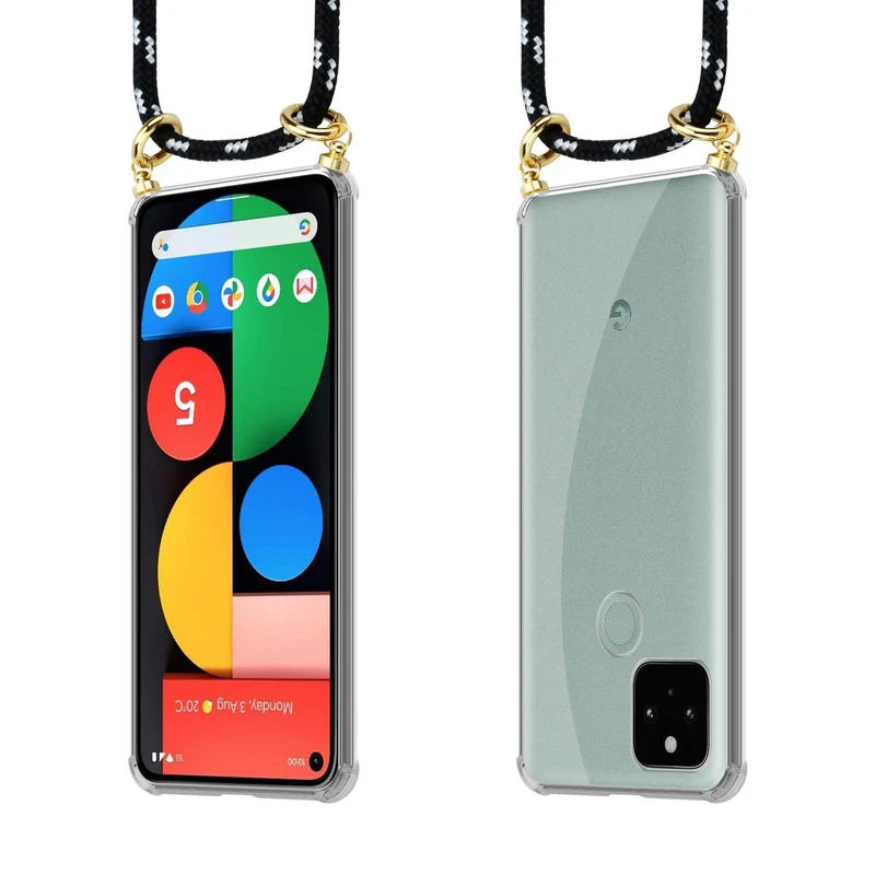 Cadorabo Handy Kette kompatibel mit Google PIXEL 5 Silikon Schutzhülle mit Gold Ringen, Kordel Band und abnehmbarem Etui
