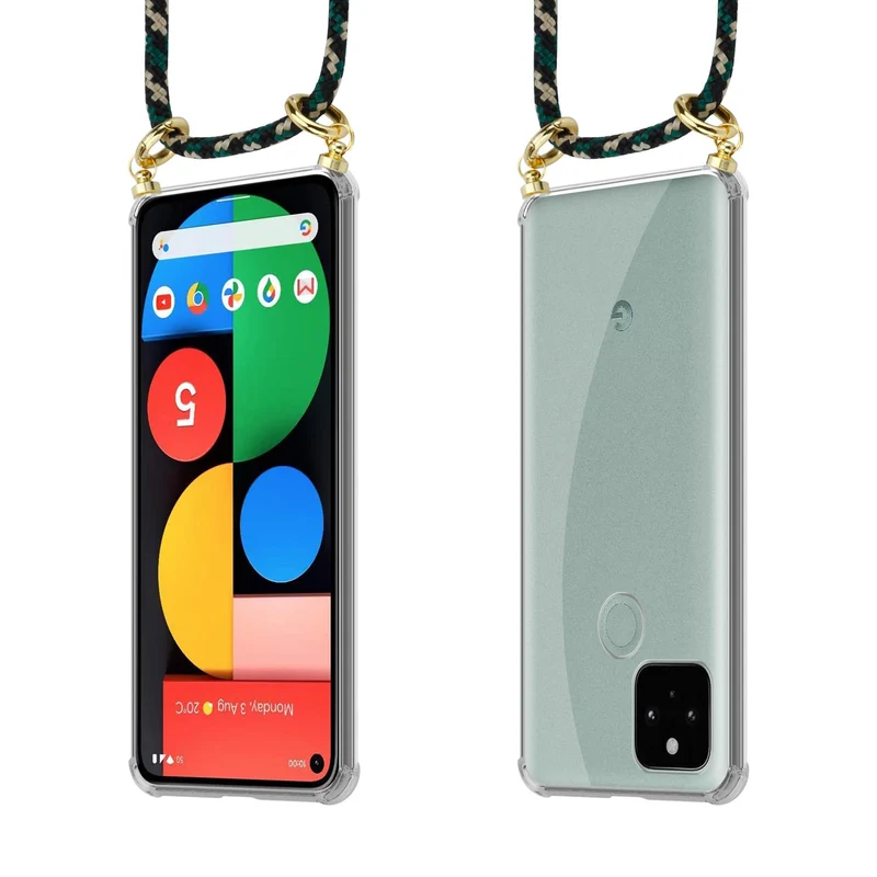 Cadorabo Handy Kette kompatibel mit Google PIXEL 5 Silikon Schutzhülle mit Gold Ringen, Kordel Band und abnehmbarem Etui