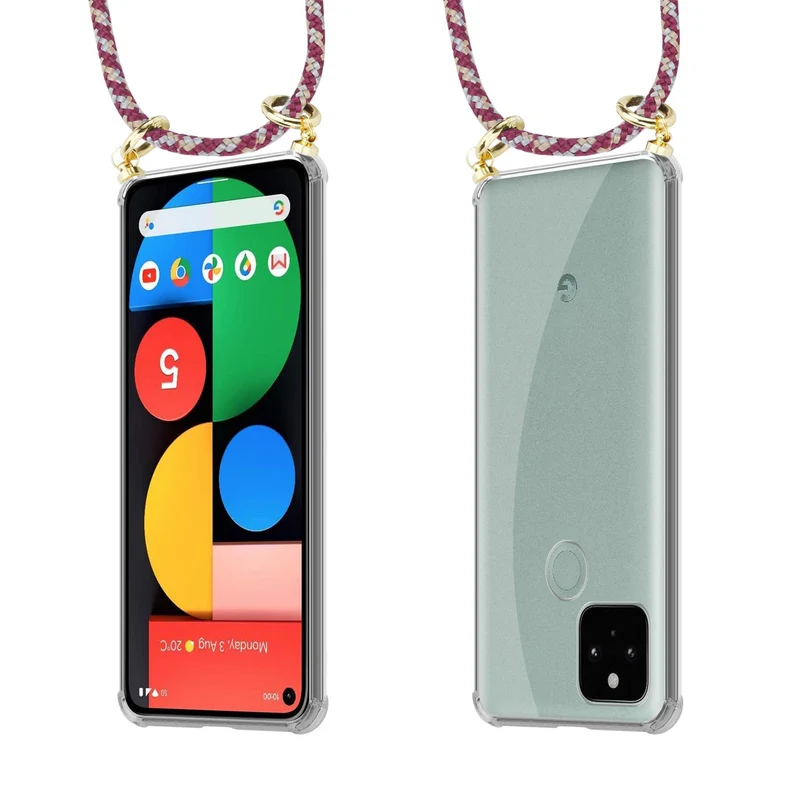 Cadorabo Handy Kette kompatibel mit Google PIXEL 5 Silikon Schutzhülle mit Gold Ringen, Kordel Band und abnehmbarem Etui