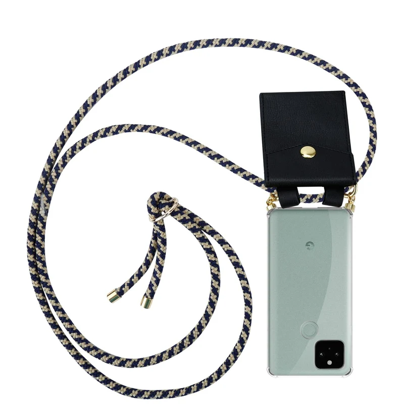 Cadorabo Handy Kette kompatibel mit Google PIXEL 5 Silikon Schutzhülle mit Gold Ringen, Kordel Band und abnehmbarem Etui