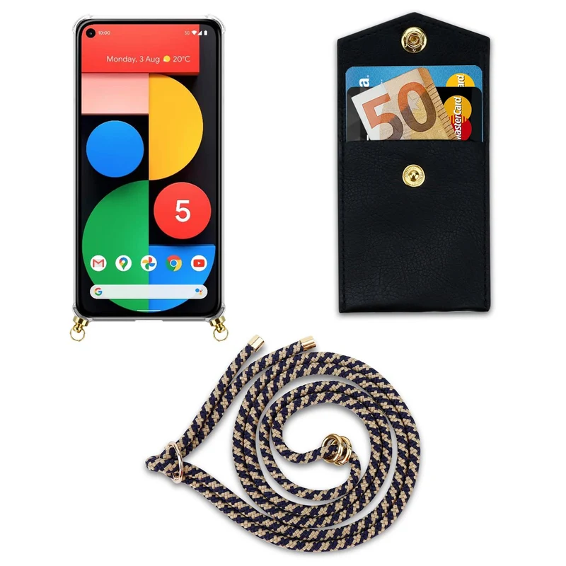 Cadorabo Handy Kette kompatibel mit Google PIXEL 5 Silikon Schutzhülle mit Gold Ringen, Kordel Band und abnehmbarem Etui