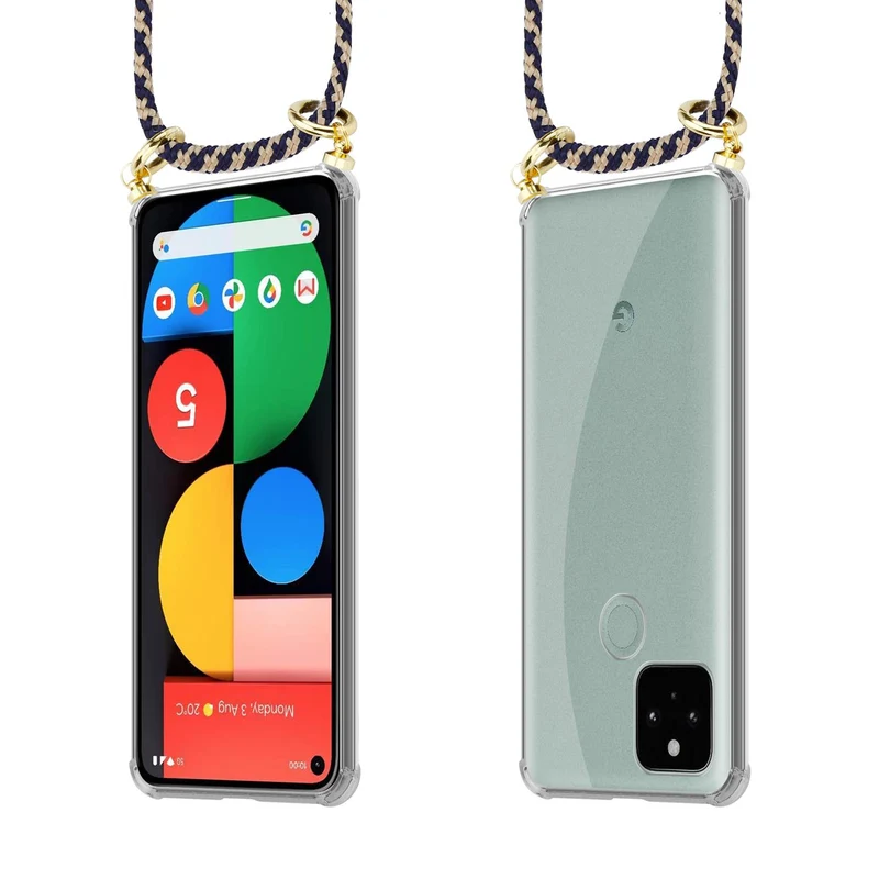 Cadorabo Handy Kette kompatibel mit Google PIXEL 5 Silikon Schutzhülle mit Gold Ringen, Kordel Band und abnehmbarem Etui