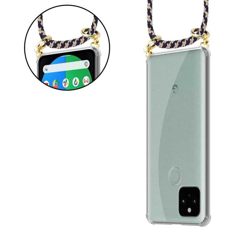 Cadorabo Handy Kette kompatibel mit Google PIXEL 5 Silikon Schutzhülle mit Gold Ringen, Kordel Band und abnehmbarem Etui