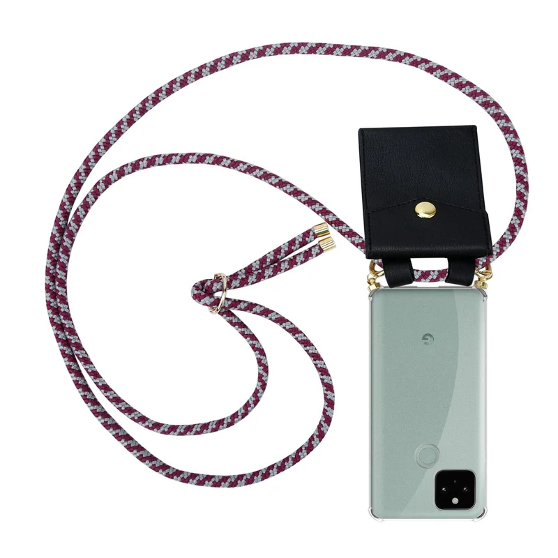 Cadorabo Handy Kette kompatibel mit Google PIXEL 5 Silikon Schutzhülle mit Gold Ringen, Kordel Band und abnehmbarem Etui