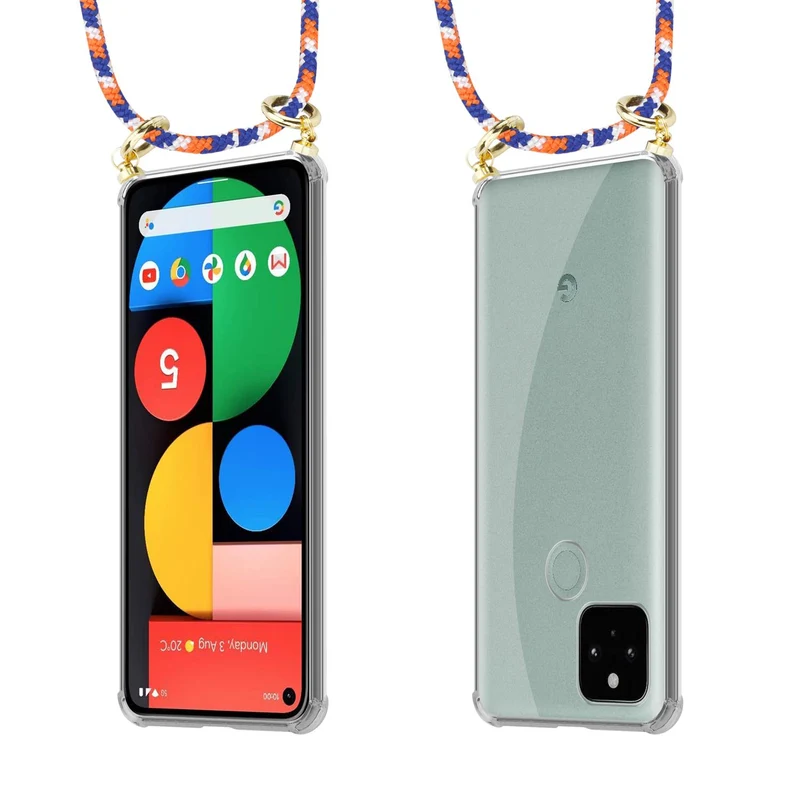 Cadorabo Handy Kette kompatibel mit Google PIXEL 5 Silikon Schutzhülle mit Gold Ringen, Kordel Band und abnehmbarem Etui