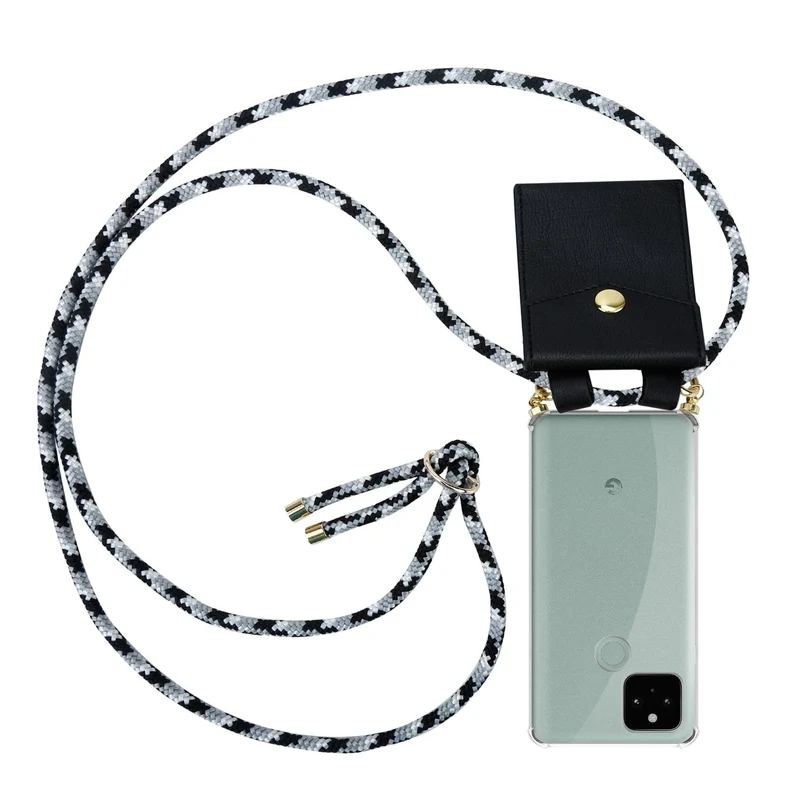 Cadorabo Handy Kette kompatibel mit Google PIXEL 5 Silikon Schutzhülle mit Gold Ringen, Kordel Band und abnehmbarem Etui
