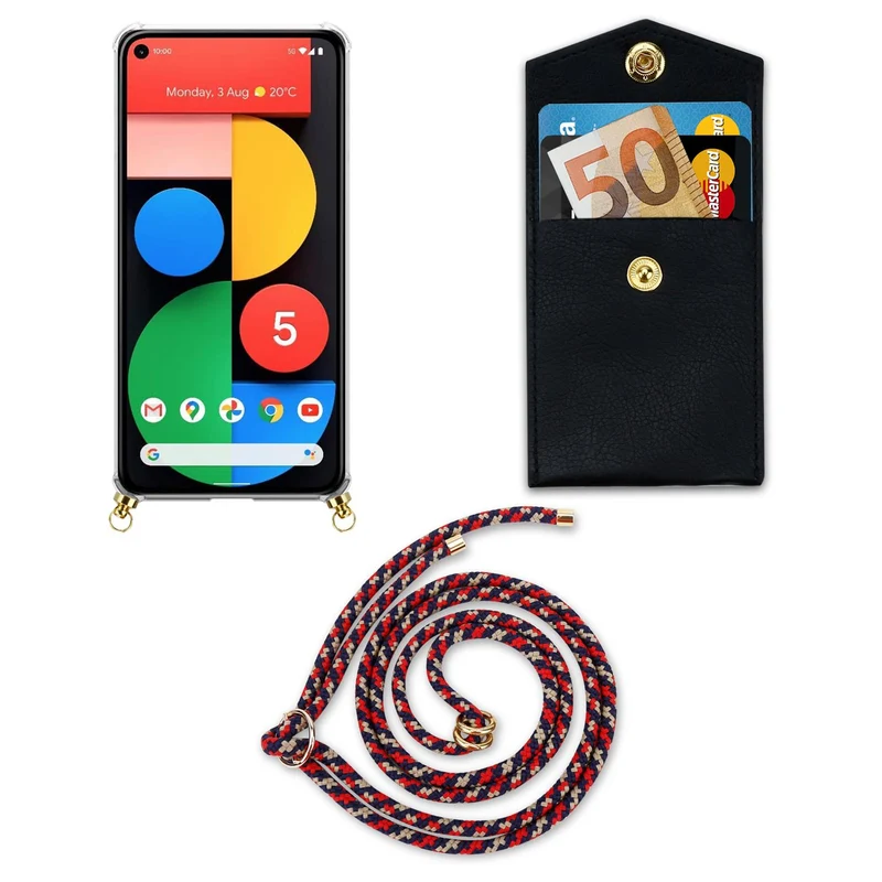 Cadorabo Handy Kette kompatibel mit Google PIXEL 5 Silikon Schutzhülle mit Gold Ringen, Kordel Band und abnehmbarem Etui