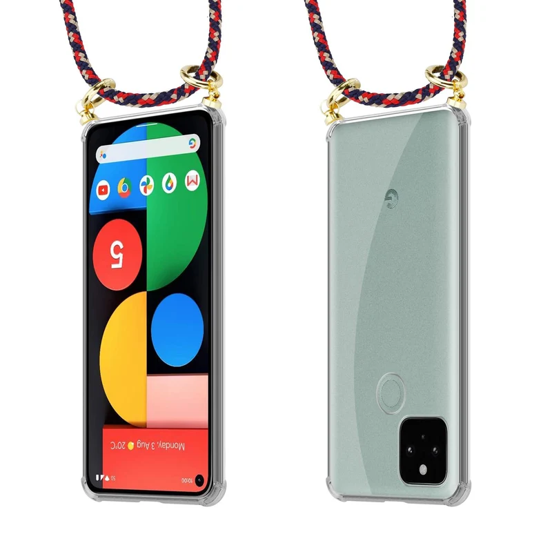 Cadorabo Handy Kette kompatibel mit Google PIXEL 5 Silikon Schutzhülle mit Gold Ringen, Kordel Band und abnehmbarem Etui