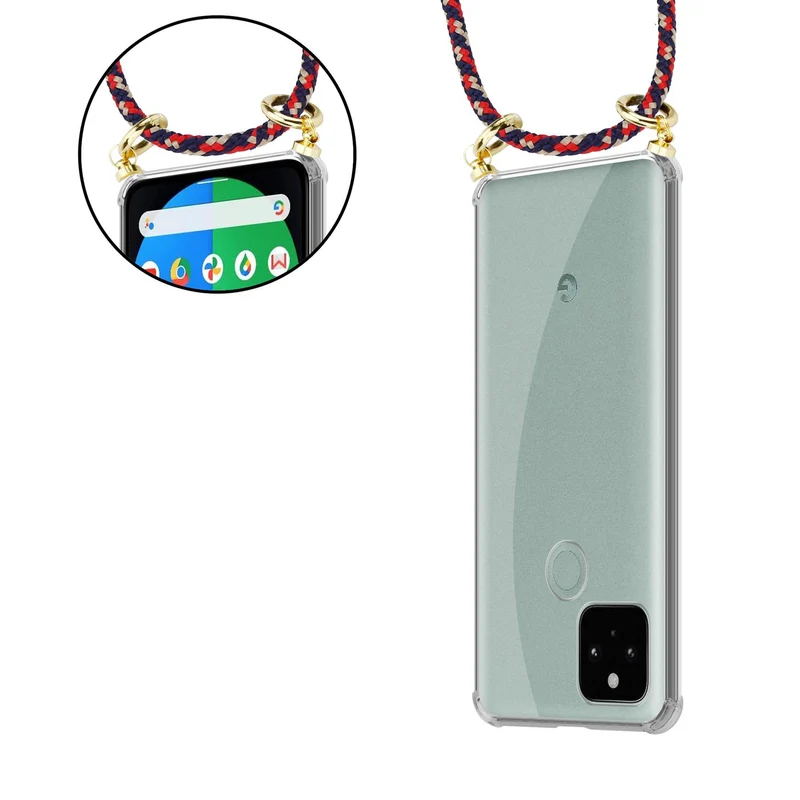 Cadorabo Handy Kette kompatibel mit Google PIXEL 5 Silikon Schutzhülle mit Gold Ringen, Kordel Band und abnehmbarem Etui