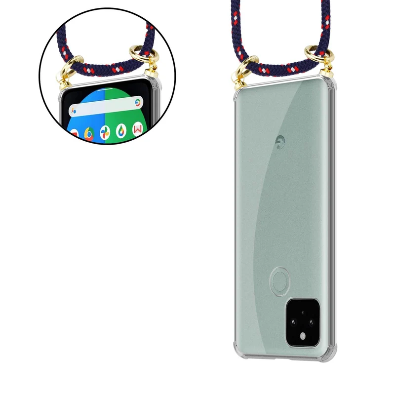 Cadorabo Handy Kette kompatibel mit Google PIXEL 5 Silikon Schutzhülle mit Gold Ringen, Kordel Band und abnehmbarem Etui