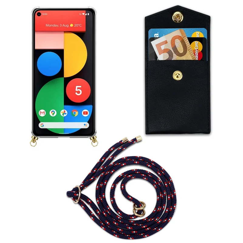 Cadorabo Handy Kette kompatibel mit Google PIXEL 5 Silikon Schutzhülle mit Gold Ringen, Kordel Band und abnehmbarem Etui
