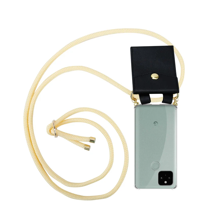 Cadorabo Handy Kette kompatibel mit Google PIXEL 5 Silikon Schutzhülle mit Gold Ringen, Kordel Band und abnehmbarem Etui