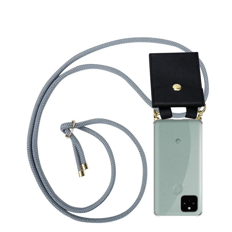 Cadorabo Handy Kette kompatibel mit Google PIXEL 5 Silikon Schutzhülle mit Gold Ringen, Kordel Band und abnehmbarem Etui