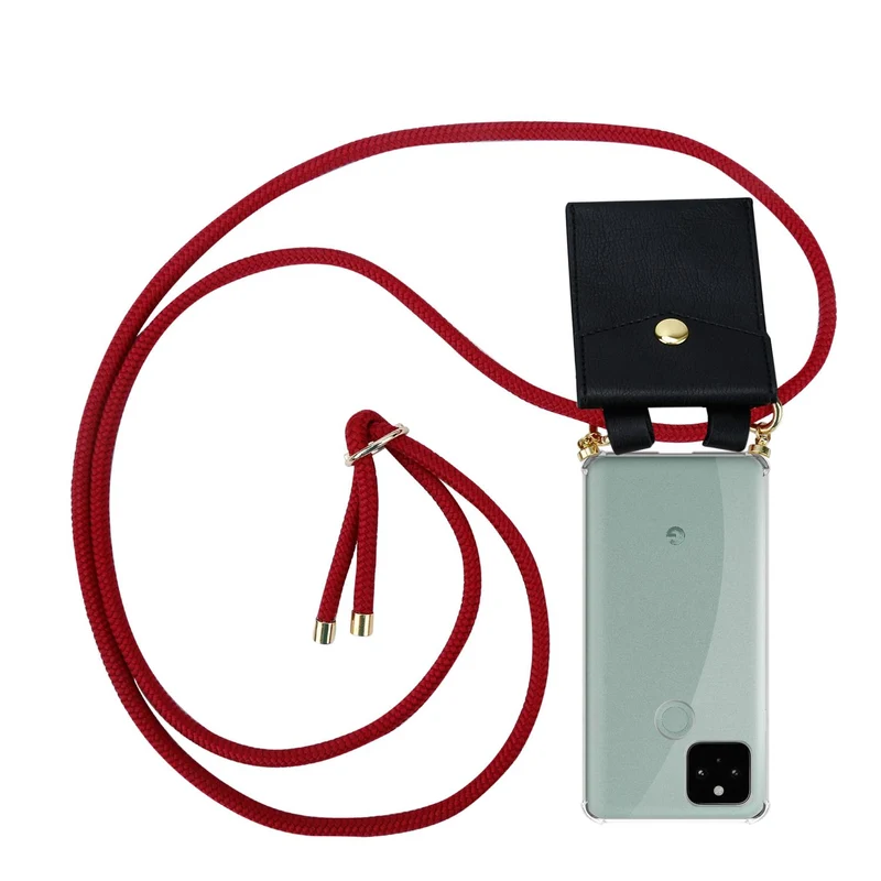 Cadorabo Handy Kette kompatibel mit Google PIXEL 5 Silikon Schutzhülle mit Gold Ringen, Kordel Band und abnehmbarem Etui