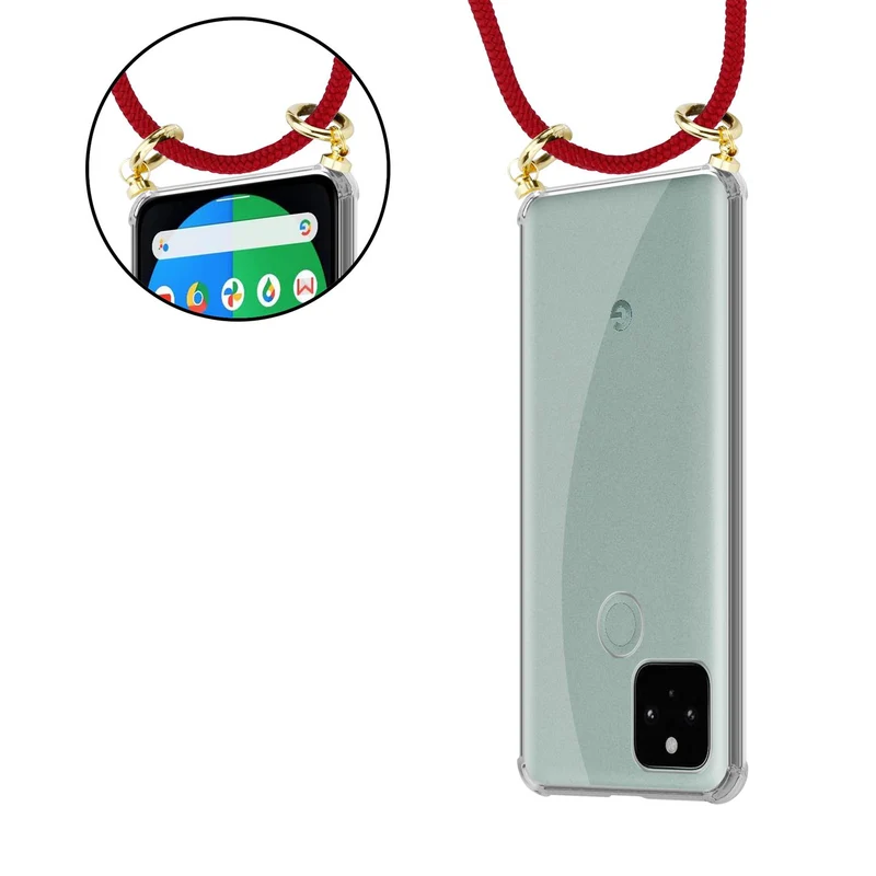 Cadorabo Handy Kette kompatibel mit Google PIXEL 5 Silikon Schutzhülle mit Gold Ringen, Kordel Band und abnehmbarem Etui