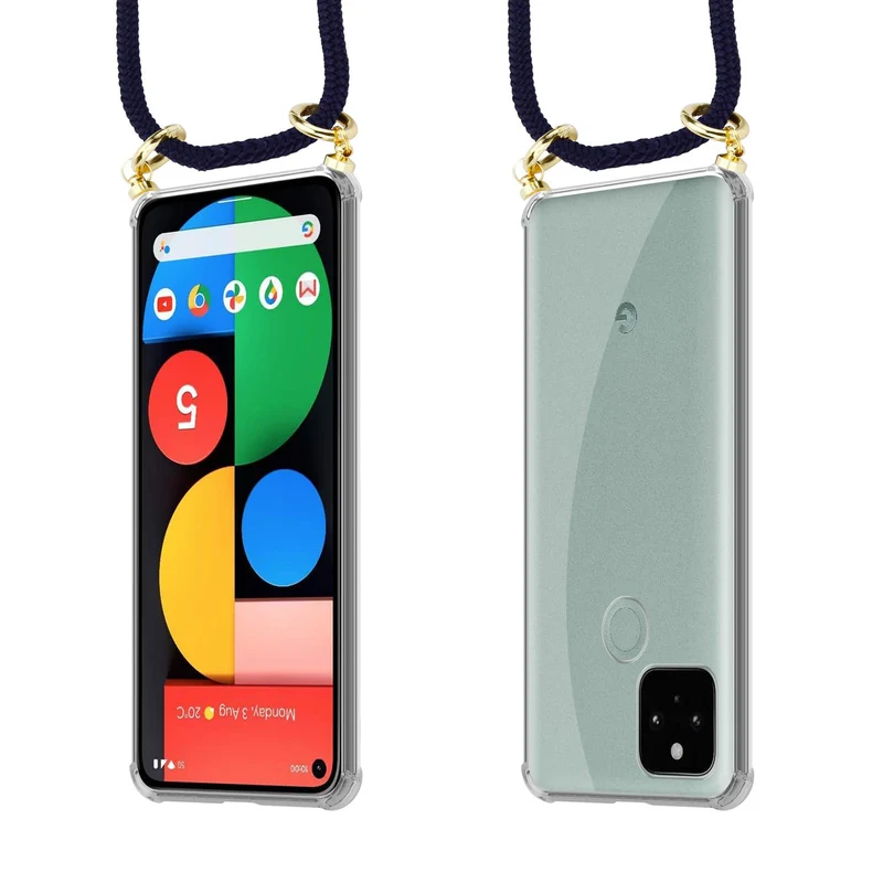 Cadorabo Handy Kette kompatibel mit Google PIXEL 5 Silikon Schutzhülle mit Gold Ringen, Kordel Band und abnehmbarem Etui