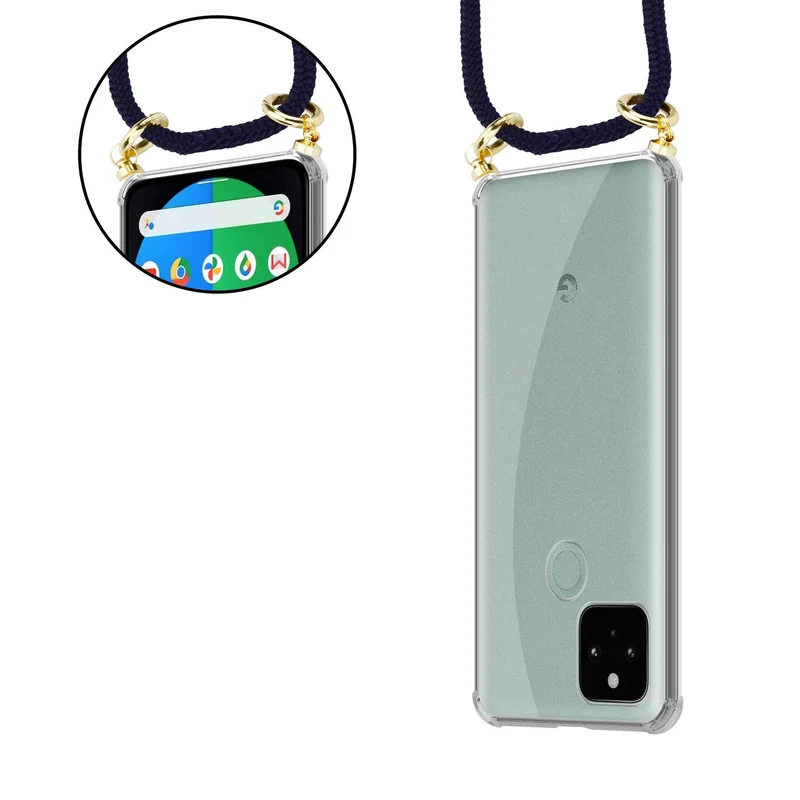 Cadorabo Handy Kette kompatibel mit Google PIXEL 5 Silikon Schutzhülle mit Gold Ringen, Kordel Band und abnehmbarem Etui