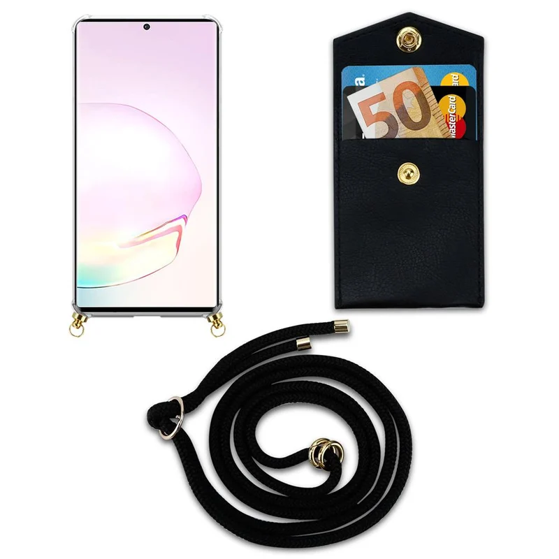 Cadorabo Handy Kette kompatibel mit Samsung Galaxy NOTE 20 PLUS Silikon Schutzhülle mit Gold Ringen, Kordel Band und abnehmbarem Etui