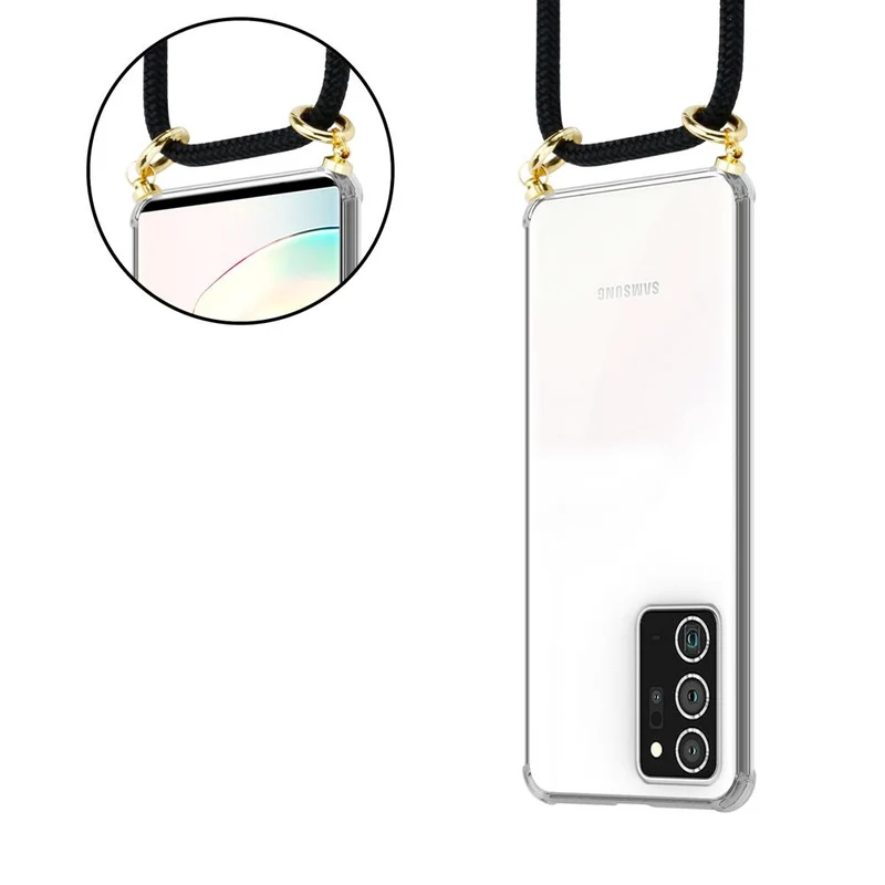 Cadorabo Handy Kette kompatibel mit Samsung Galaxy NOTE 20 PLUS Silikon Schutzhülle mit Gold Ringen, Kordel Band und abnehmbarem Etui