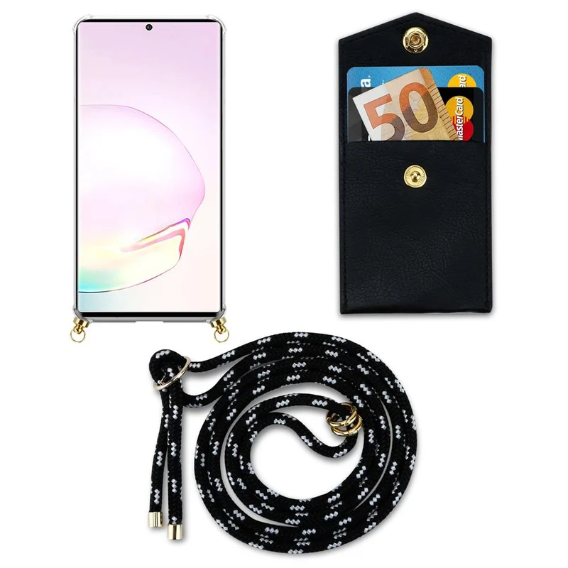 Cadorabo Handy Kette kompatibel mit Samsung Galaxy NOTE 20 PLUS Silikon Schutzhülle mit Gold Ringen, Kordel Band und abnehmbarem Etui
