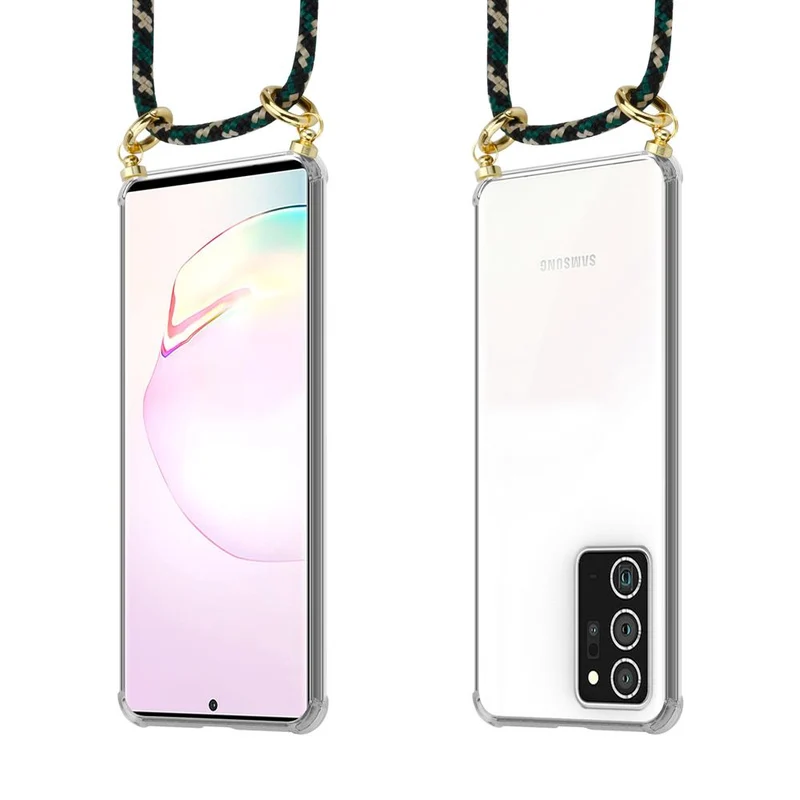 Cadorabo Handy Kette kompatibel mit Samsung Galaxy NOTE 20 PLUS Silikon Schutzhülle mit Gold Ringen, Kordel Band und abnehmbarem Etui