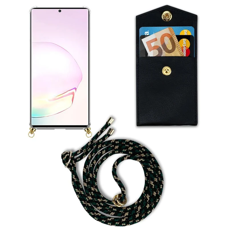 Cadorabo Handy Kette kompatibel mit Samsung Galaxy NOTE 20 PLUS Silikon Schutzhülle mit Gold Ringen, Kordel Band und abnehmbarem Etui